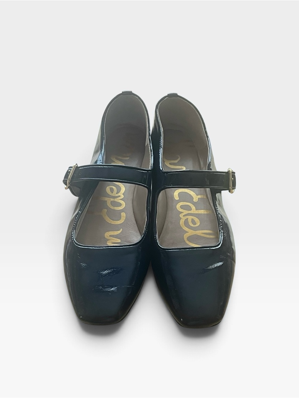 Sam Edelman Navy Patent Mary Jane Flats with Gold Buckle Michaela
